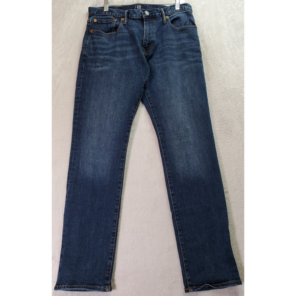 Gap Jeans Men Size 30 Blue Denim Cotton Medium Wash Flat Front Slim Straight Leg - Picture 1 of 9